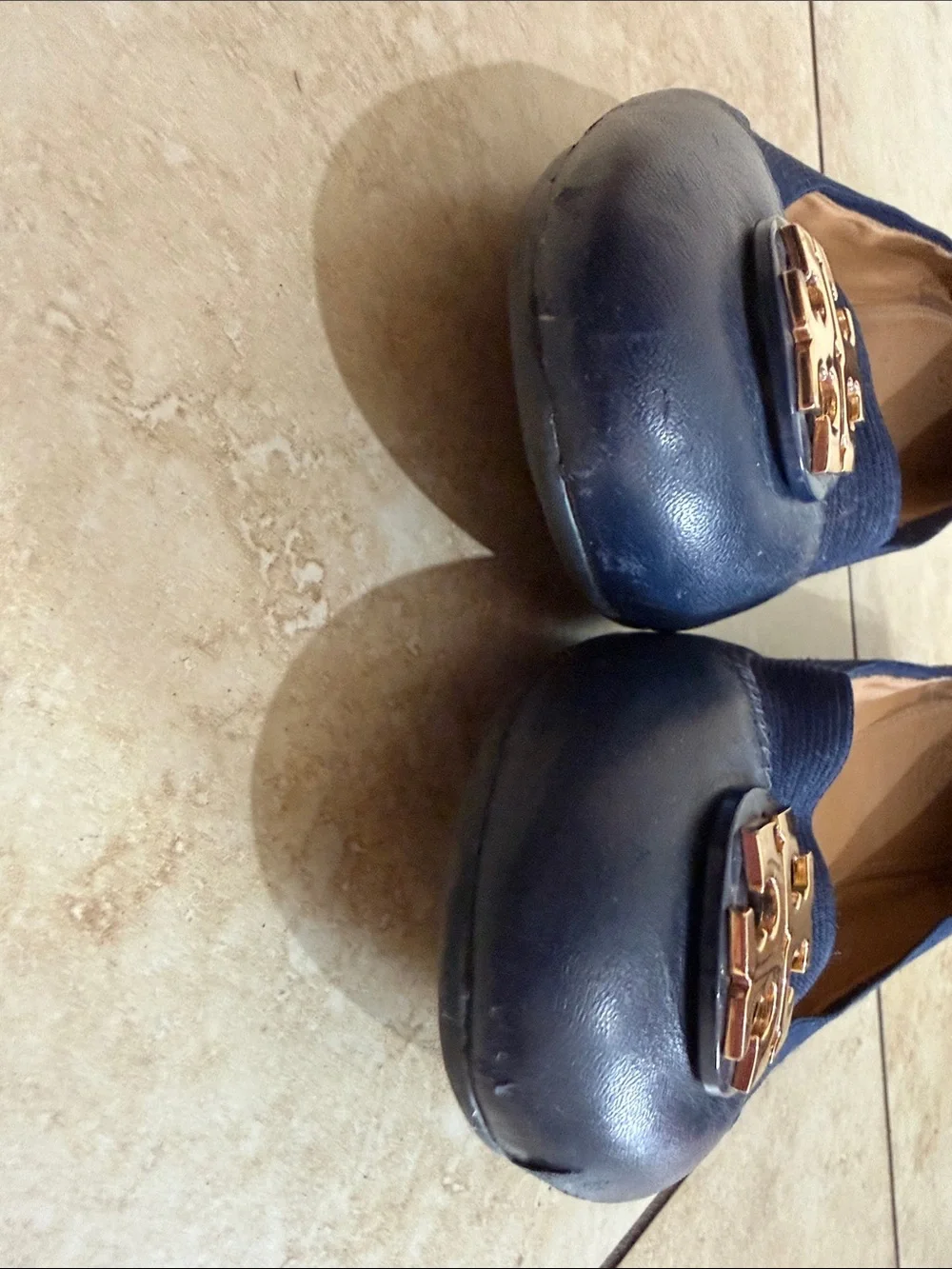 Tory Burch Navy Leather Slip-On Loafers